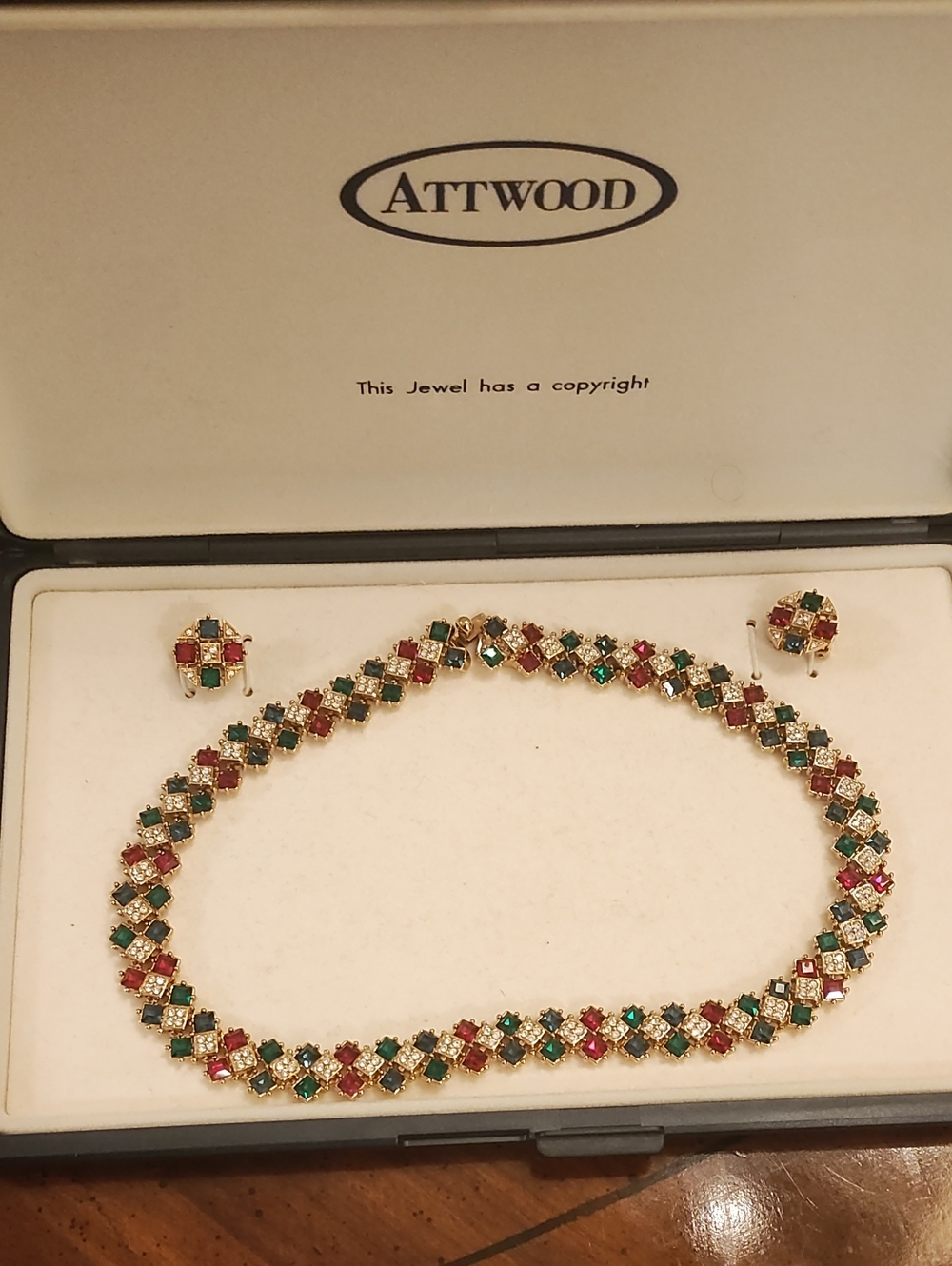 Vintage Attwood Gold Multicolor Crystal Necklace with Matching Earrings